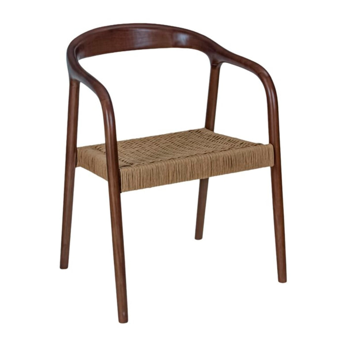 Chaise Parvati -bois massif d'hévéa et corde-couleur noyer 62 x 78 x 53 cm