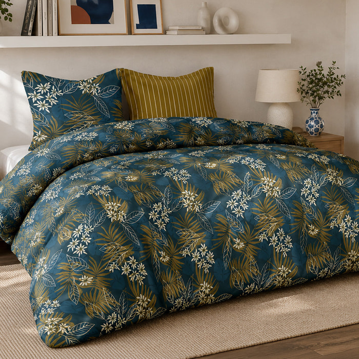 Parure housse de couette 100% percale de coton motif végétal tropical et floral - FLORILEGE