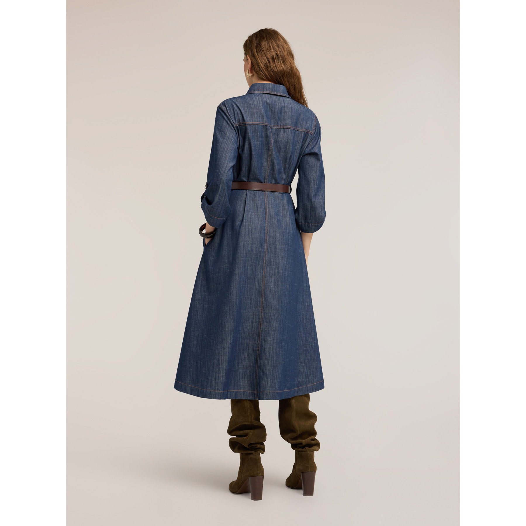Motivi - Vestito chemisier midi in denim con cintura - Blu
