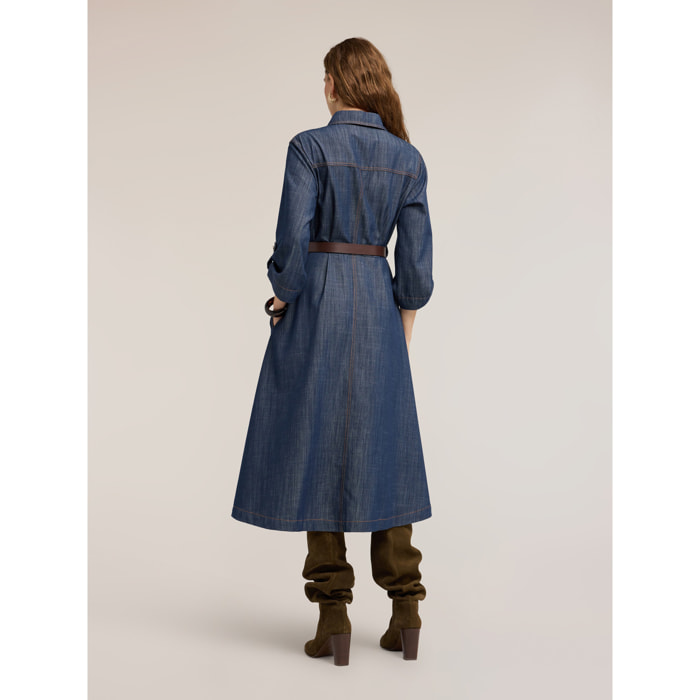 Motivi - Vestito chemisier midi in denim con cintura - Blu