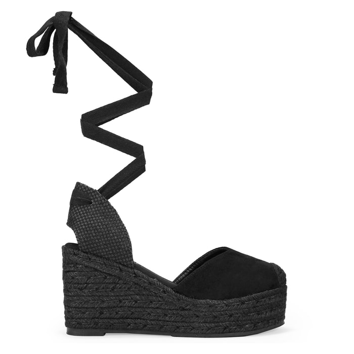 Alpargatas negras con cuña de esparto