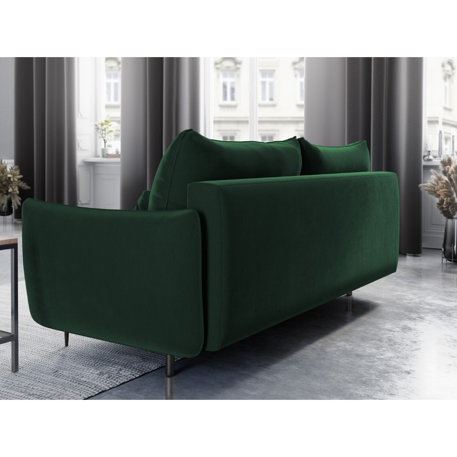 Canapé convertible avec coffre de rangement "Vermont" 3 places en velours vert bouteille