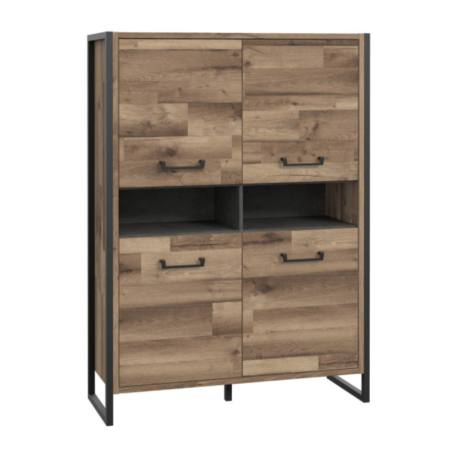 Vaisselier industriel effet bois et métal 4 portes 2 niches - BUDDY