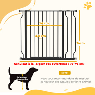 Barrière de sécurité chien réglable 75-95 cm - porte verrouillable - sans perçage - acier ABS noir