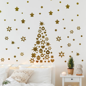 Sticker Décoration de noël, sapin - or - Autocollants adhésifs noël - décoration fêtes