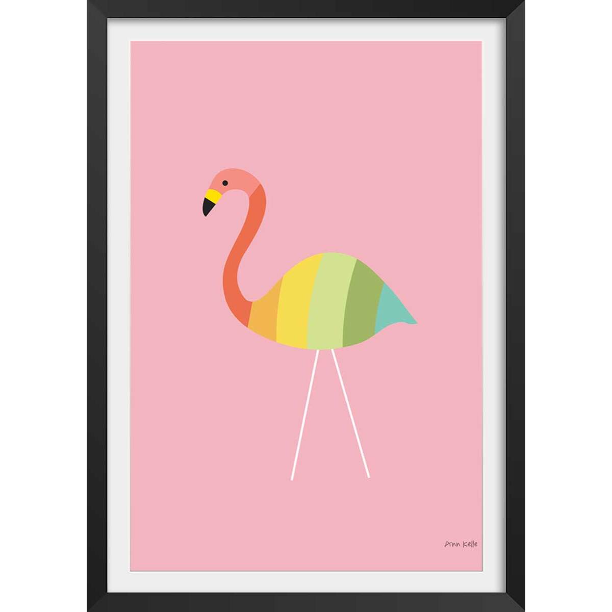 Affiche enfant flamant citron  Affiche + cadre en bois - Noir