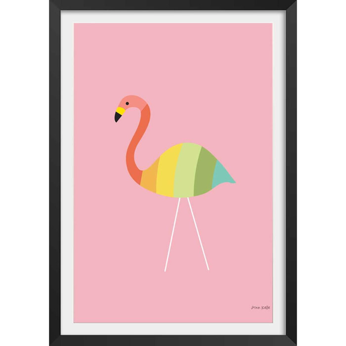 Affiche enfant flamant citron  Affiche + cadre en bois - Noir