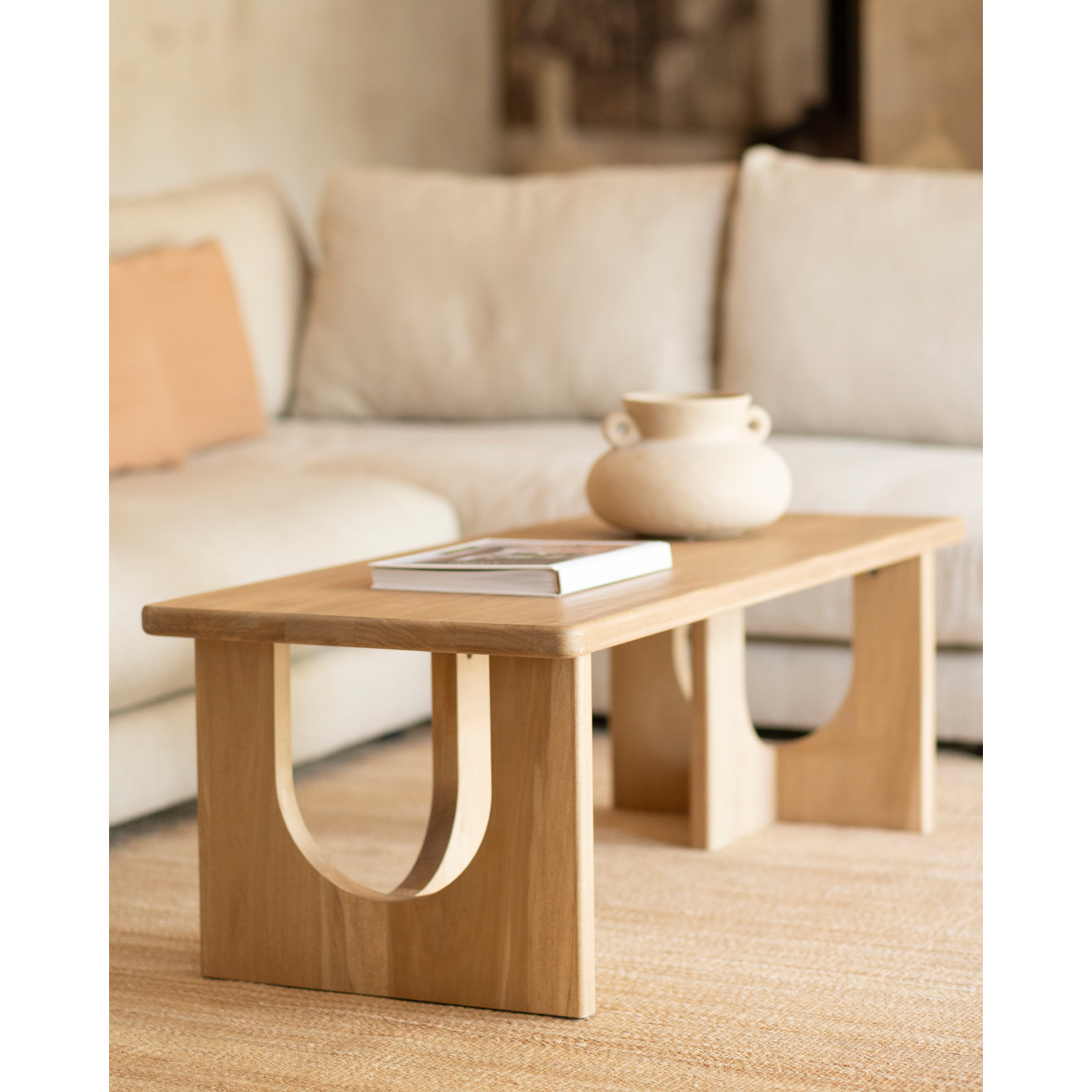 Mesa de centro de madera maciza de álamo en 120x50cm Alto: 40 Largo: 120 Ancho: 50