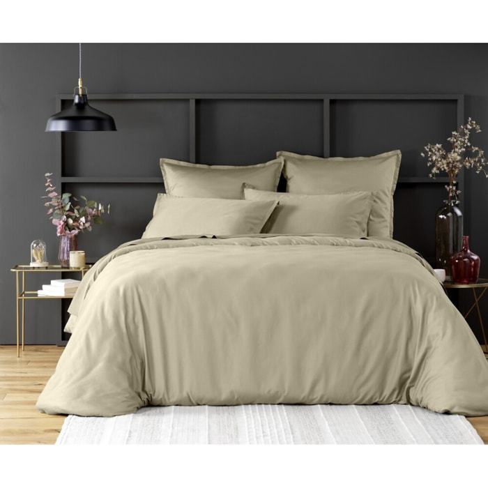 Housse De Couette 100% Satin de Coton lavé 105 Fils Beige