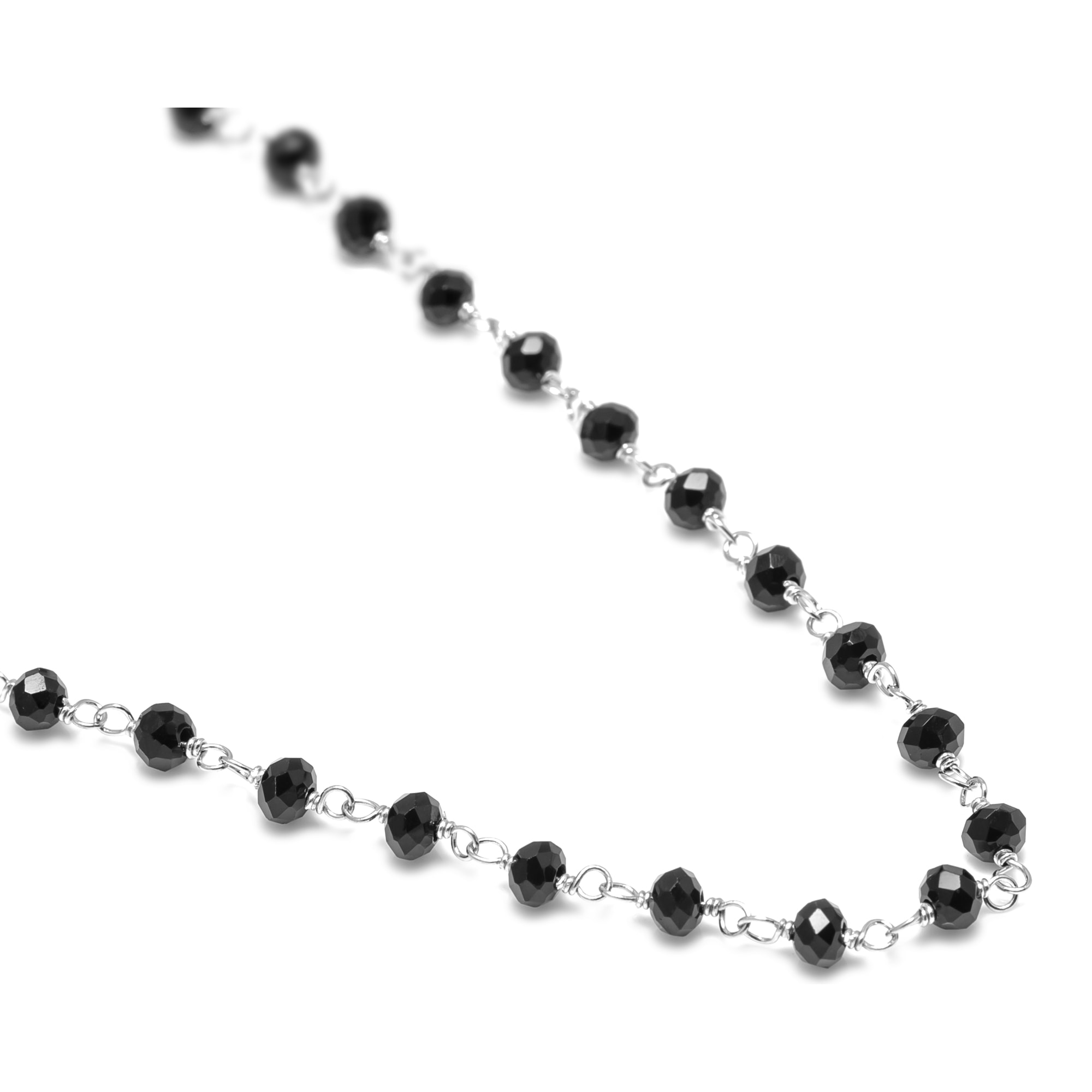 Cadena de Plata de Ley 925 con cuentas en circonita negra natural.