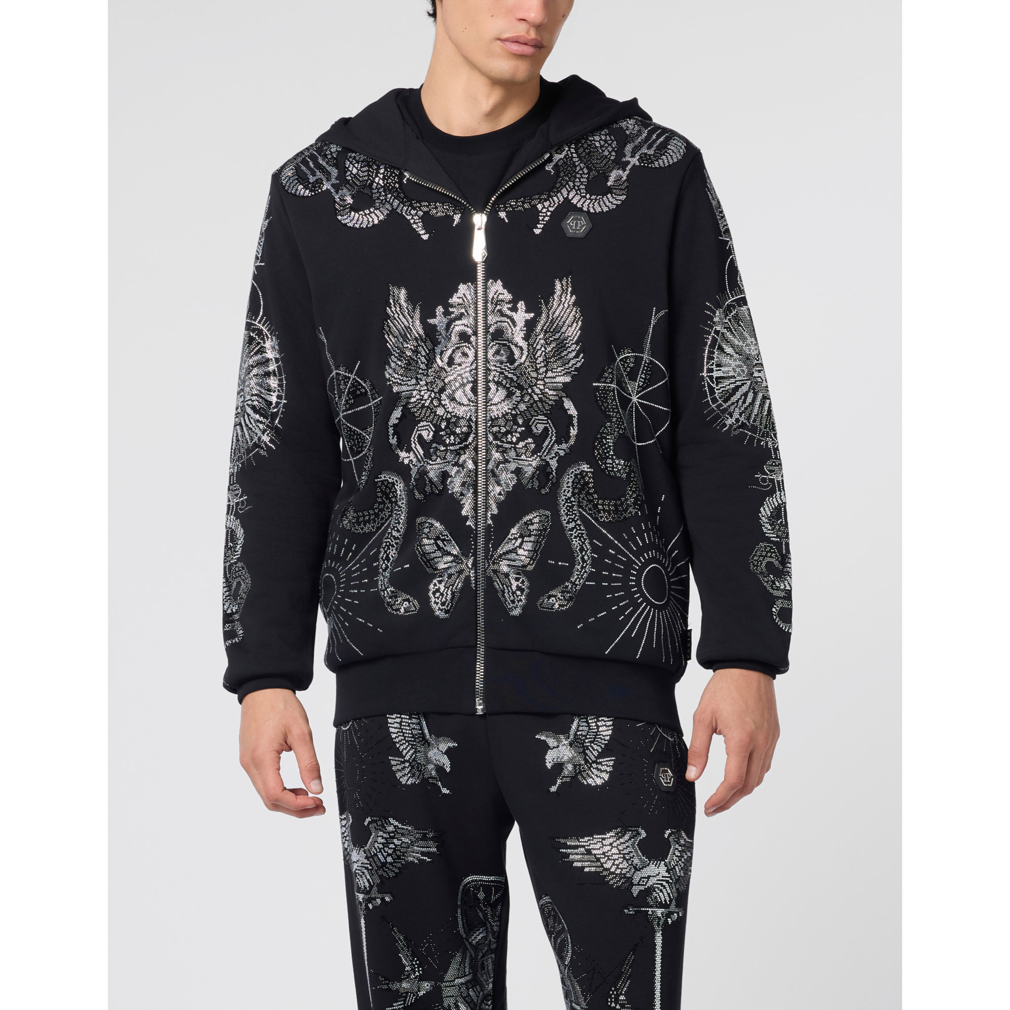 PHILIPP PLEIN Zip Hoodie Tattoo Stones