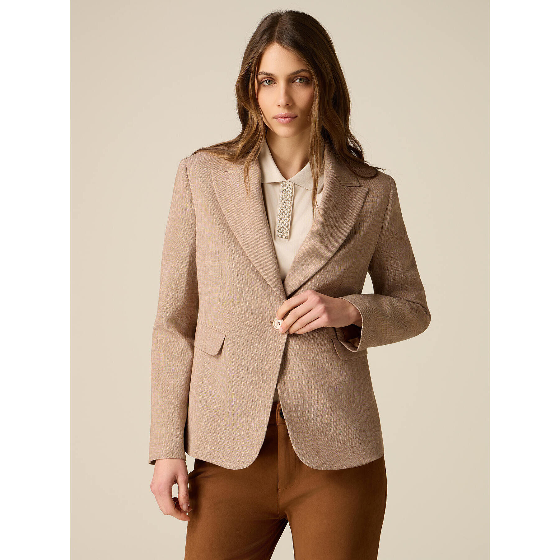 Oltre - Chaqueta estructurada mezcla viscosa - Beige