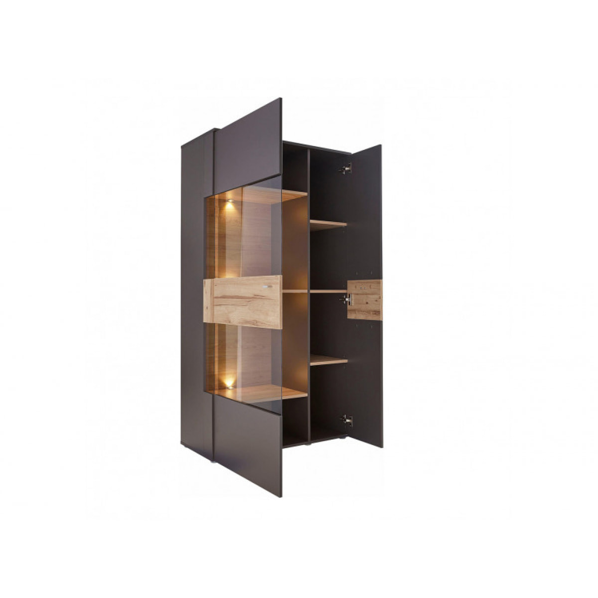 Vitrine 2 portes gris & chêne naturel - TONY