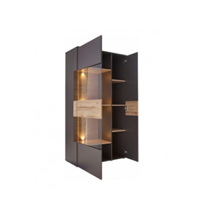 Vitrine 2 portes gris & chêne naturel - TONY