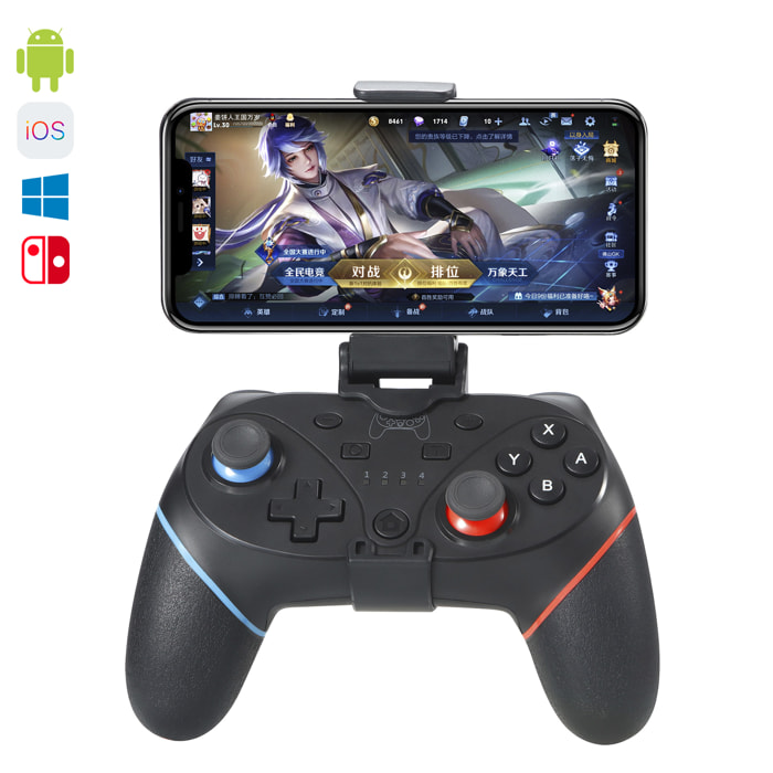 Mando inalámbrico con sujección portable móvil. Conexión bluetooth. Compatible con Switch, Android, iOS y PC.