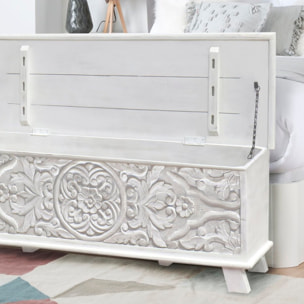 Coffre Indira -bois massif de manguier-couleur blanc brossé 120 x 45 x 47 cm