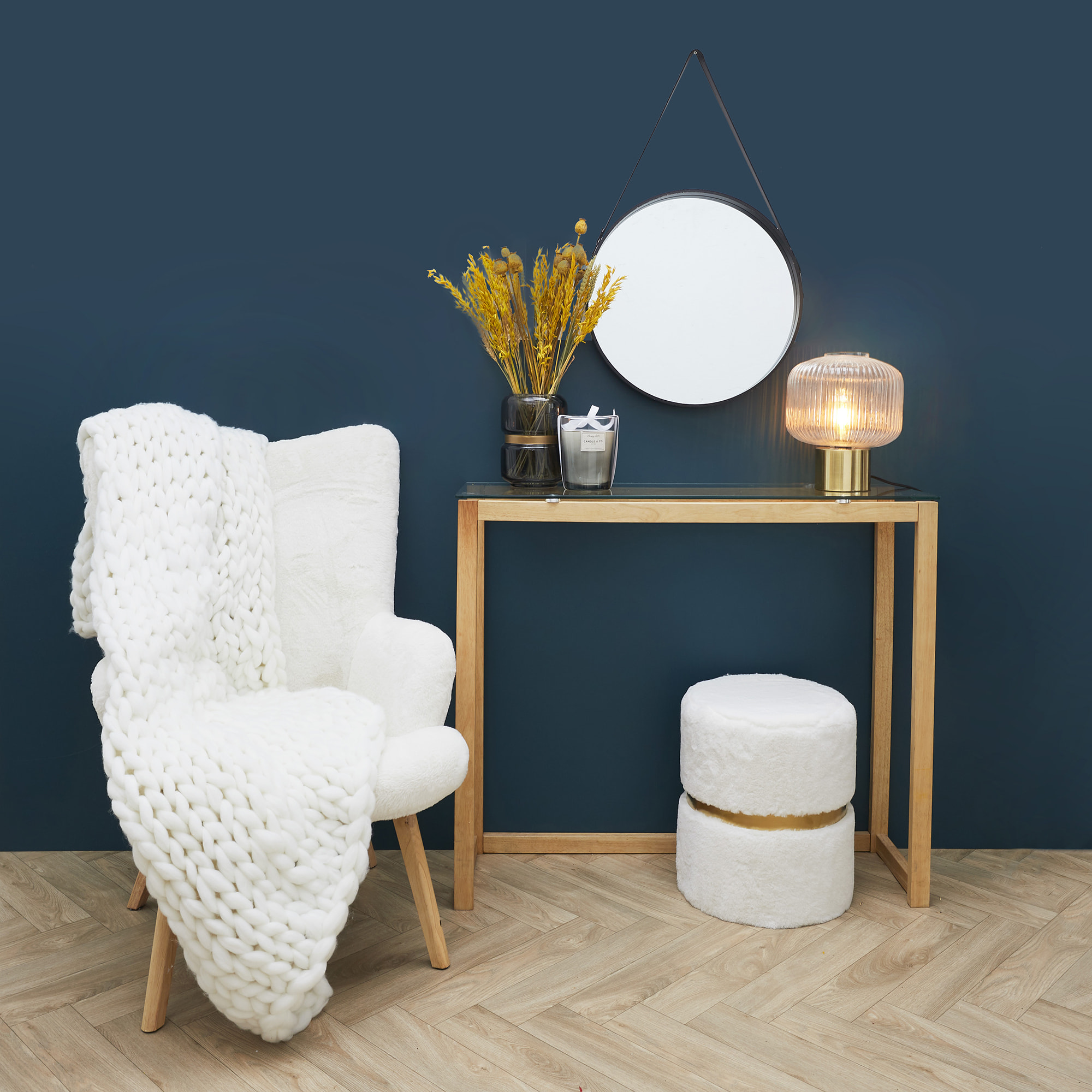 Miroir Rond Avec Anse Pu Noir 50cm