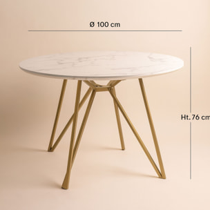 Table effet marbre et pieds en métal doré 100cm HOXTON