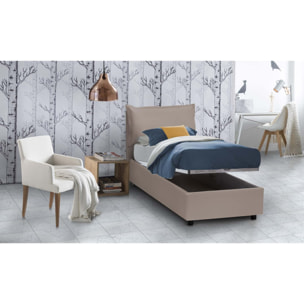 Letto singolo Erika, Letto contenitore con rivestimento in ecopelle, 100% Made in Italy, Apertura frontale, adatto per materasso Cm 90x190, Tortora