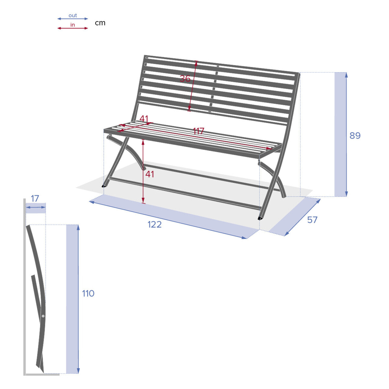 Banc de jardin pliant Olbia Graphite