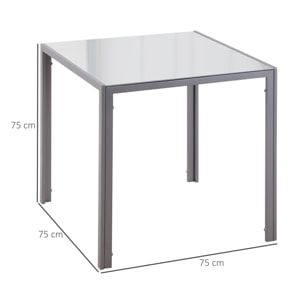 HOMCOM Mesa de Comedor de Cristal Mesa de Cocina Salón Cuadrada para 4 Personas con Patas de Metal 75x75x75 cm Gris