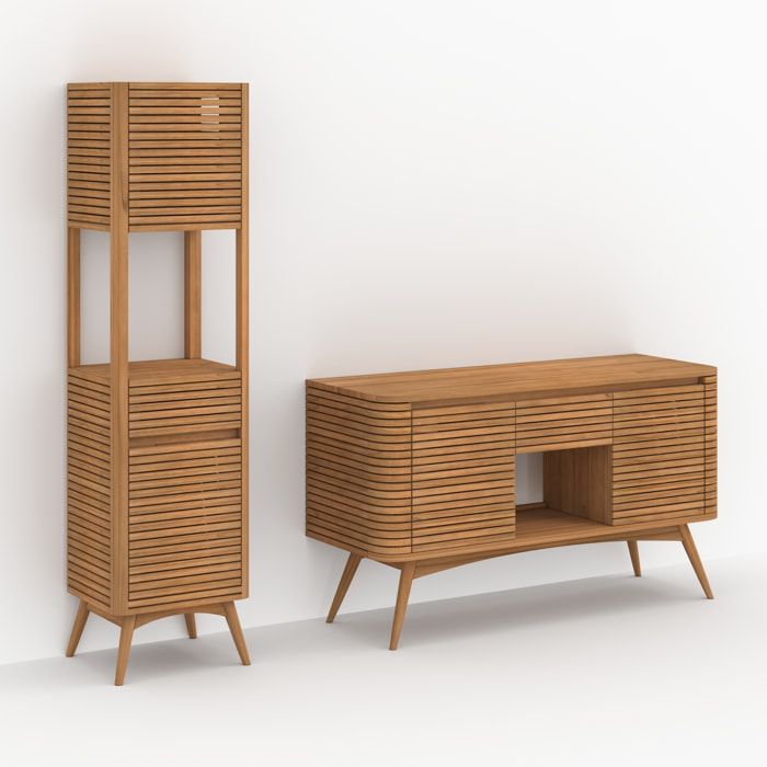 Ensemble de salle de bain en bois de teck 140 cm avec une niche - Auguste