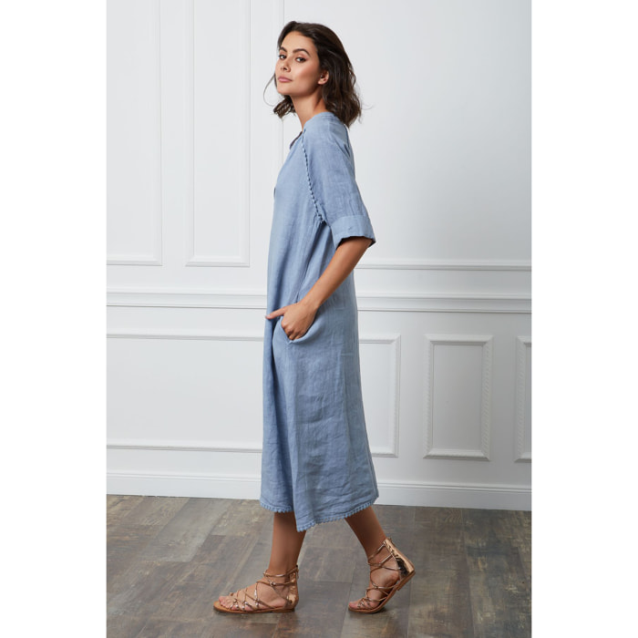Vestido Granel - 100% lino - indigo