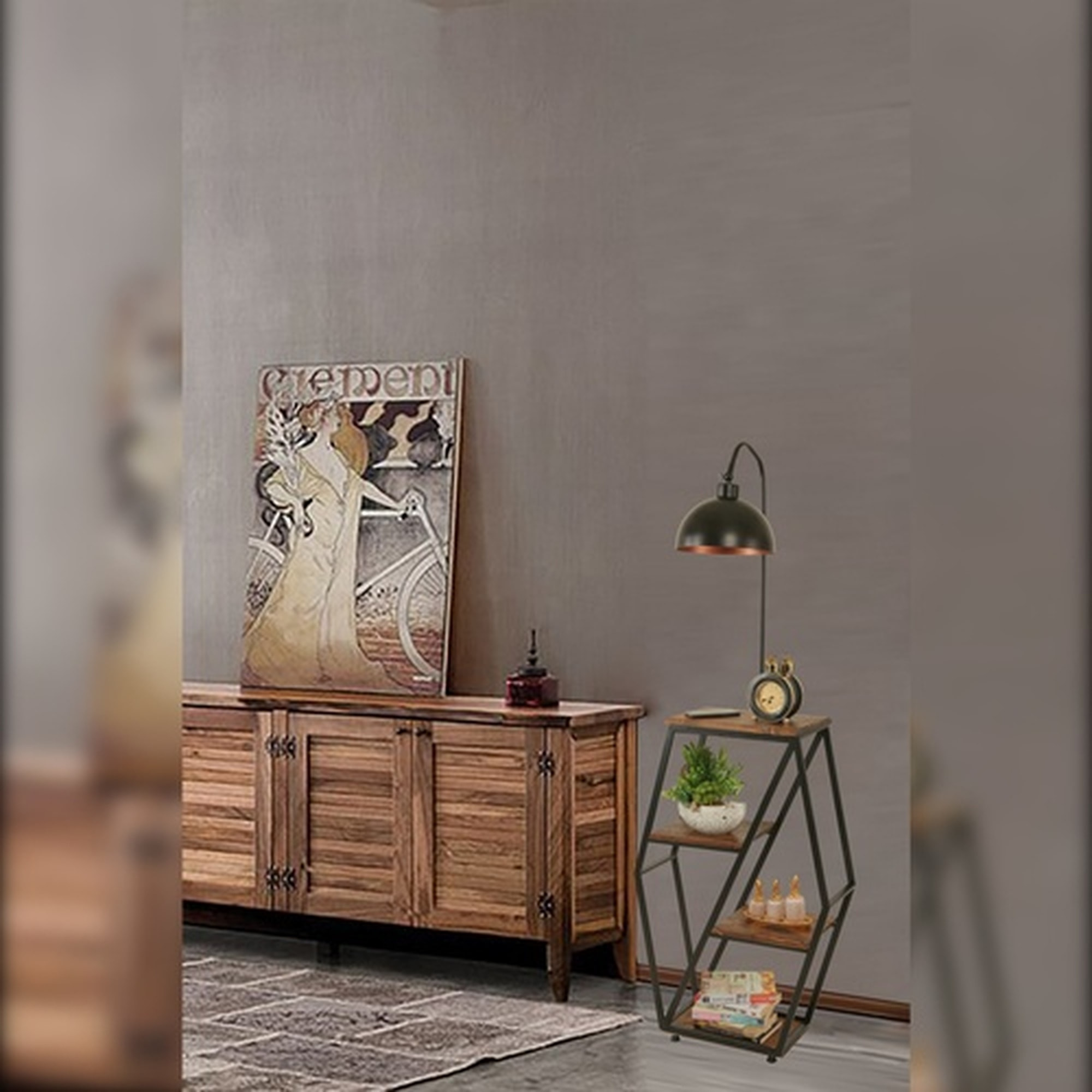 Lámpara de pie con metal pantalla redonda, negra, colección Victoria, 38x25x165, casquillo E 27 Max 60 W