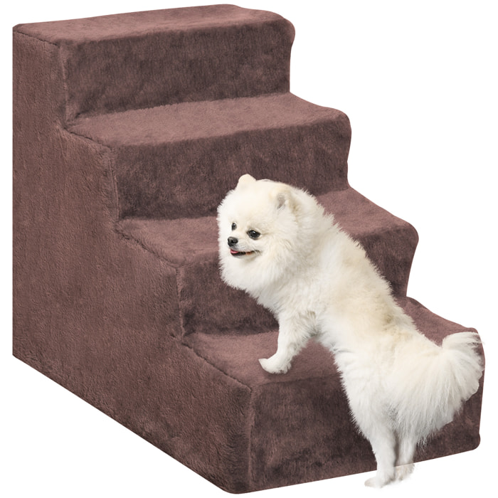 Escalera para Perros de 4 Peldaños Escalera para Mascotas con Funda Extraíble y Lavable para Cama Sofá 60x35x44 cm Marrón