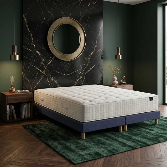 Ensemble matelas ressorts HÉLIOS, mémoire de forme, H31 cm, sommier bleu