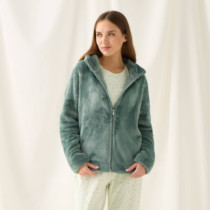 Chaqueta polar efecto pelo suave Est color verde Poliéster