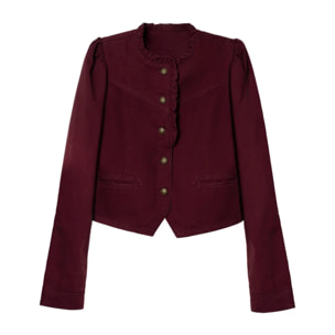 Chaqueta denim con mangas abullonadas de mujer
