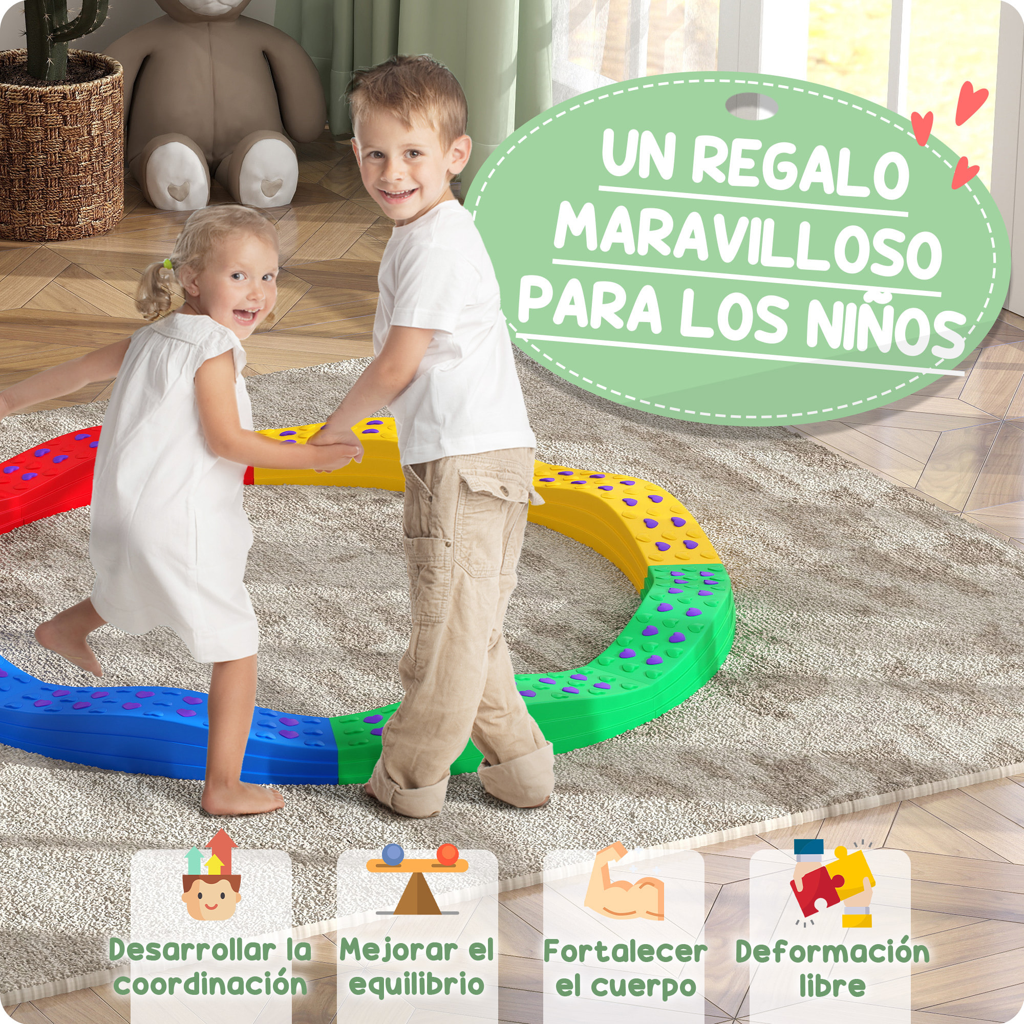 Vigas de Equilibrio para Niños de +3 Años Tabla de Equilibrio de 8 Piezas en Forma de Arco Base Antideslizante para Entrenamiento de Equilibrio Multicolor