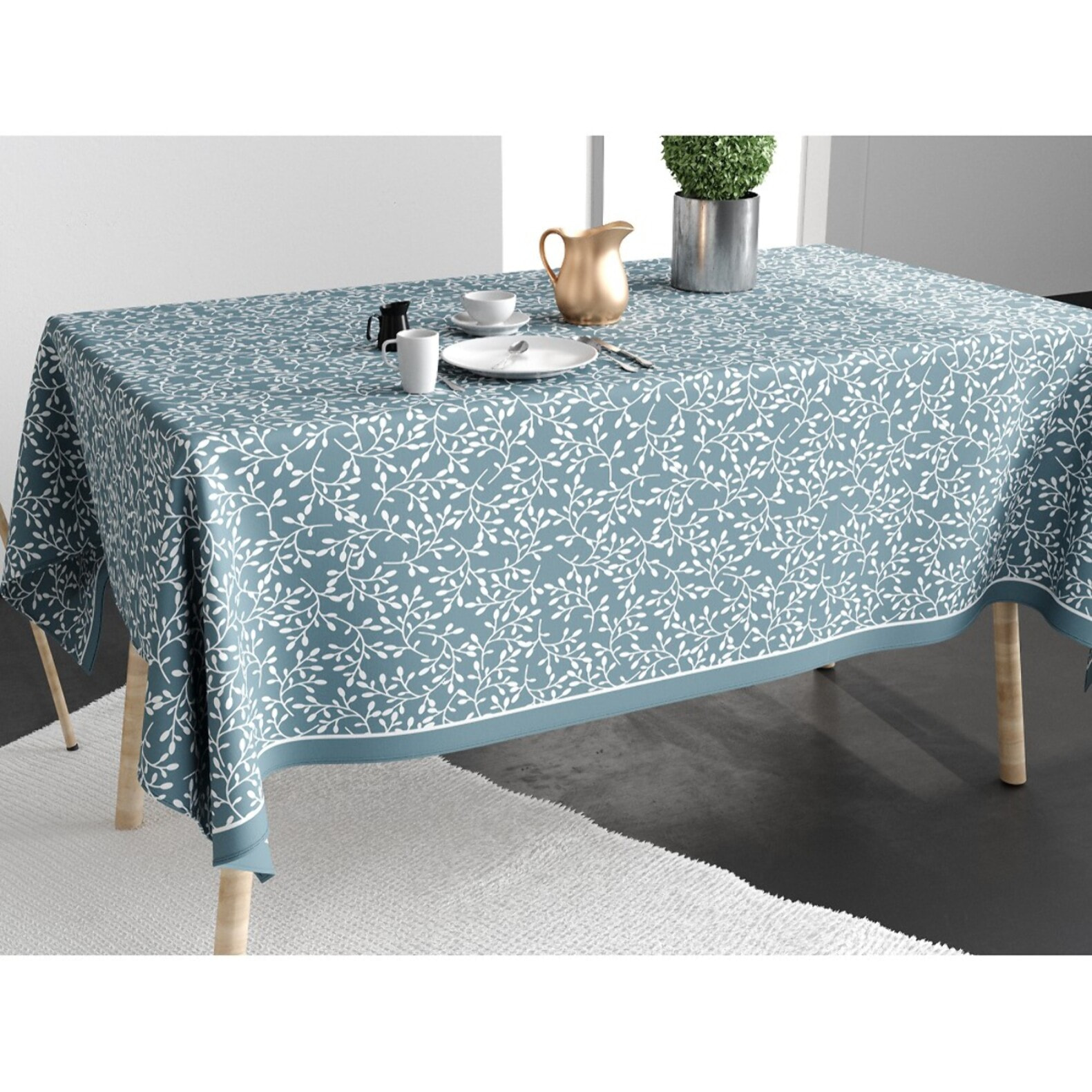 Nappe imprimée Coton Anti Tache Brindille Gris