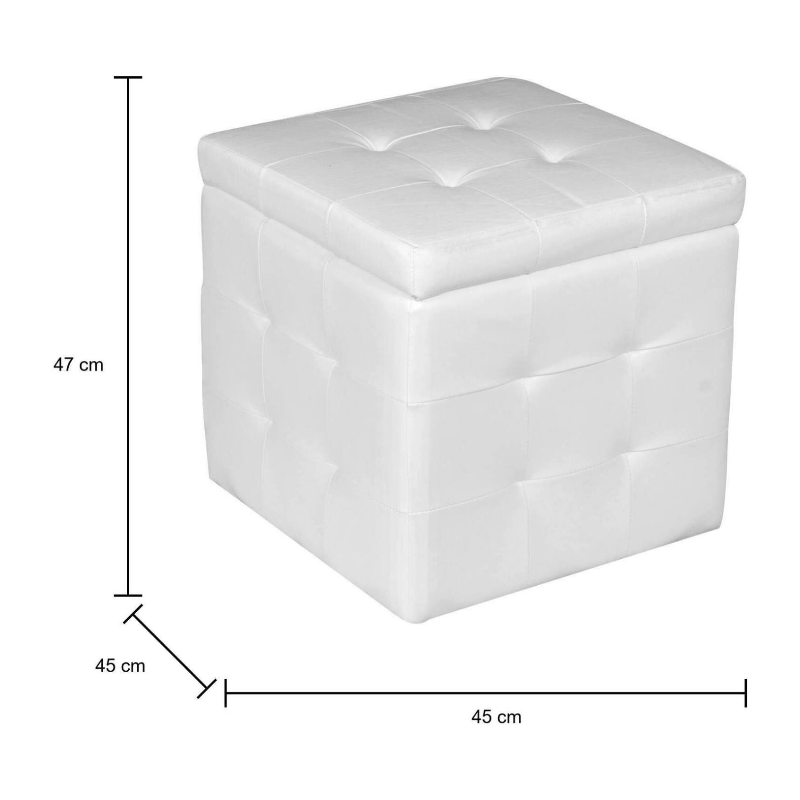 Pouf- contenitore in ecopelle, colore bianco, cm 45 x 47 x 45