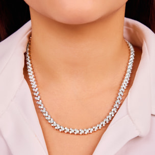 Collana Tennis Bicolore Doppia con Cubic Zirconia Bianche placcata Oro Rosa 18Kt