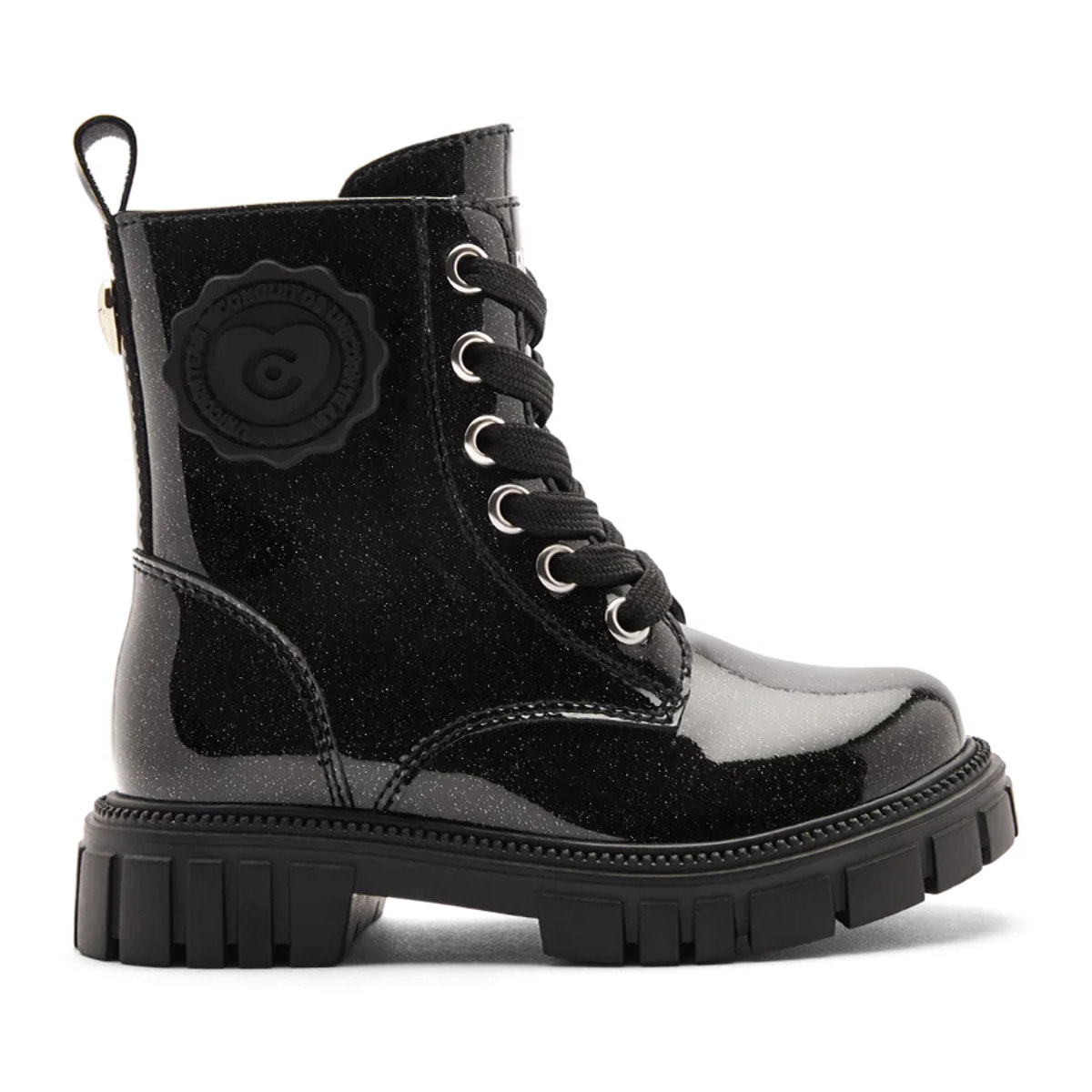 Stivali militari in pelle verniciata da bambina con cerniera interna