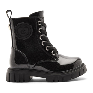 Stivali militari in pelle verniciata da bambina con cerniera interna