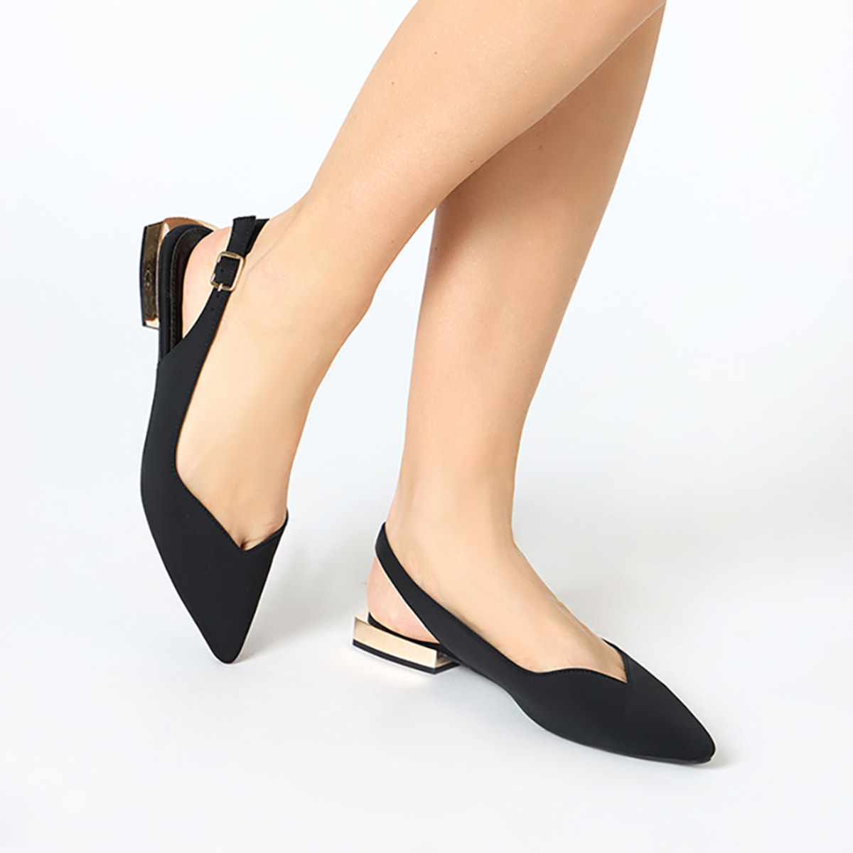 Ballerine slingback donna nere in tessuto