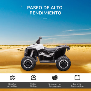 Quad Eléctrico para Niños de 3-5 Años Vehículo Eléctrico a Batería 12V con 2 Motores Faros Bocina Música Velocidad Ajustable Avance y Retroceso 83x53x55,5 cm Blanco