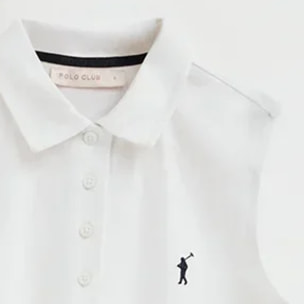 Vestito corto bianco smanicato con colletto a polo e logo Rigby Go