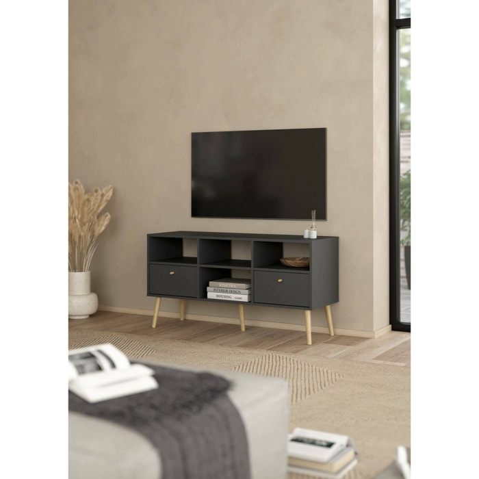 Mobile porta TV Conte, Credenza da soggiorno, Armadio basso per TV, Base parete attrezzata, 117x39 h61 cm, Grigio