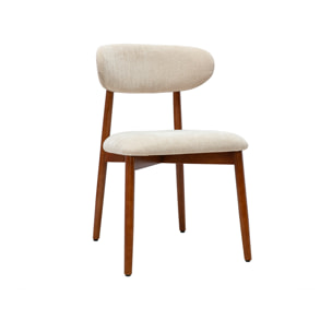 Chaises en tissu effet velours texturé beige et bois foncé noyer (lot de 2) SIAME