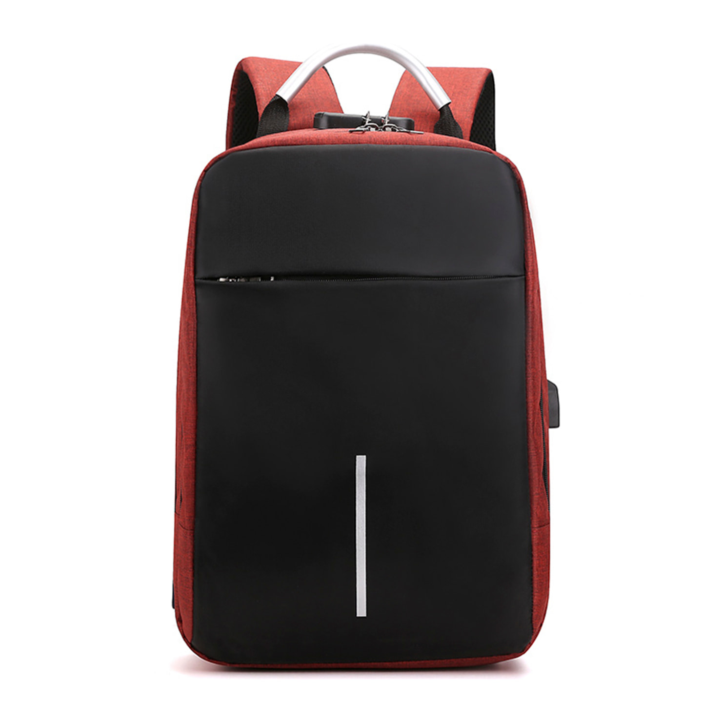 DAM Mochila multi compartimento, porta Laptop 13,3". Capa impermeable. Bloqueo de cremalleras. Toma USB externa. 29x16x43 Cm. Color: Rojo