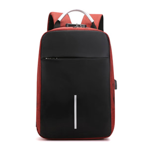 DAM Mochila multi compartimento, porta Laptop 13,3". Capa impermeable. Bloqueo de cremalleras. Toma USB externa. 29x16x43 Cm. Color: Rojo