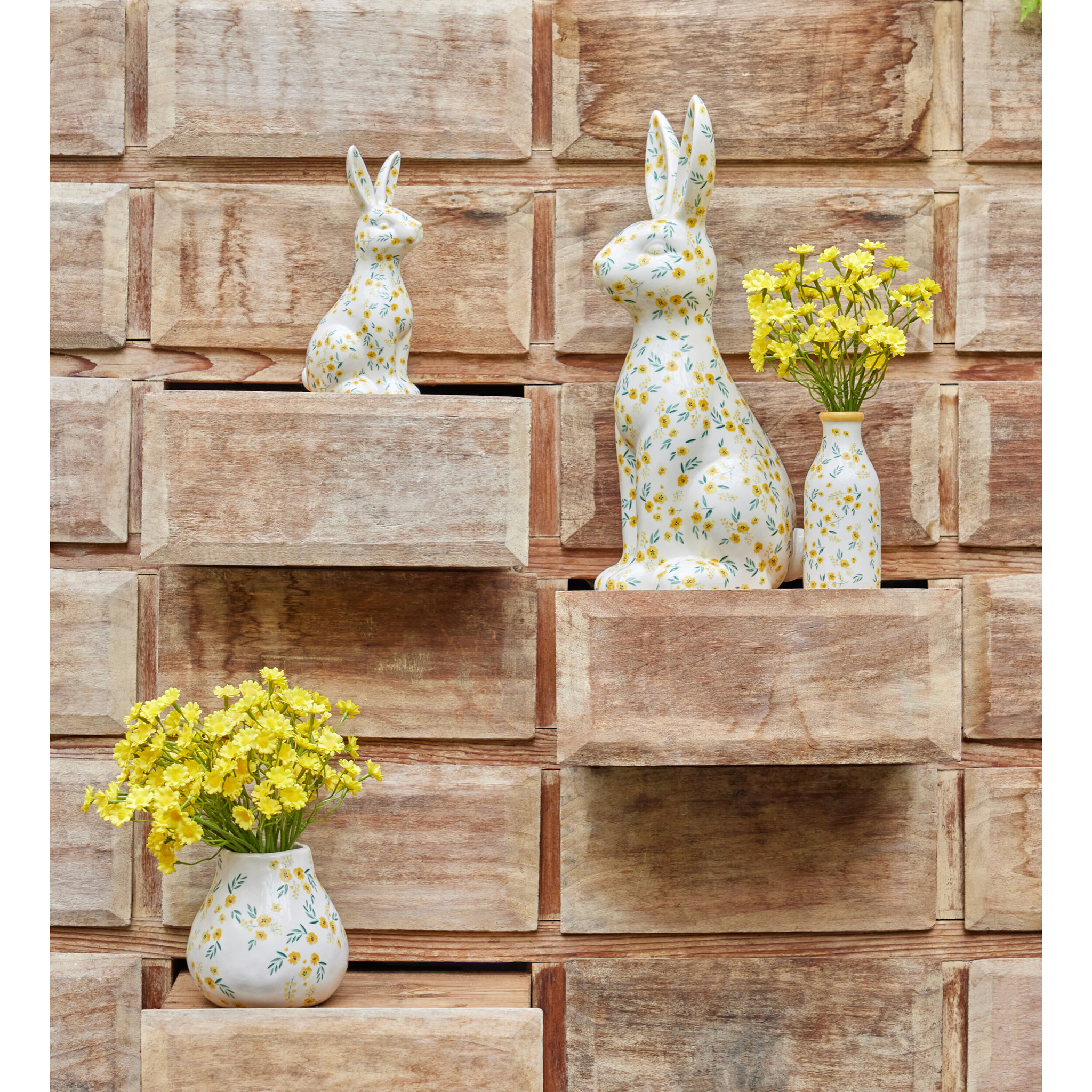 J-Line Vase Fleurs Dolomite - céramique - blanc/jaune clair - 2 pièces