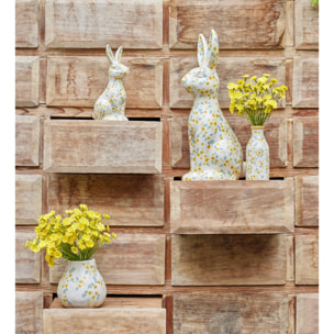 J-Line Vase Fleurs Dolomite - céramique - blanc/jaune clair - 2 pièces