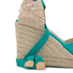 Sandalia de cuña Bailey en algodón orgánico lavado y cierre de cintas