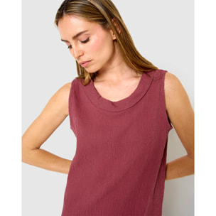 Vestido midi cuello drapeado algodón lino malva