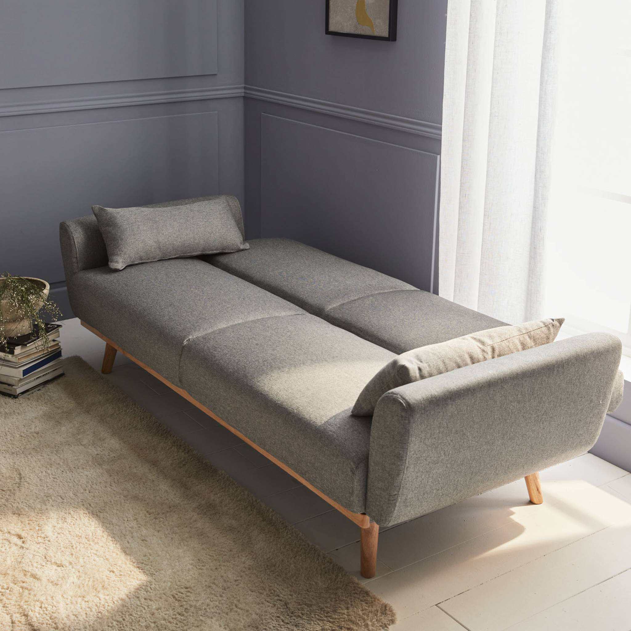 Canapé convertible design en tissu - Oskar - 2 - 3 places scandinave droit avec pieds bois